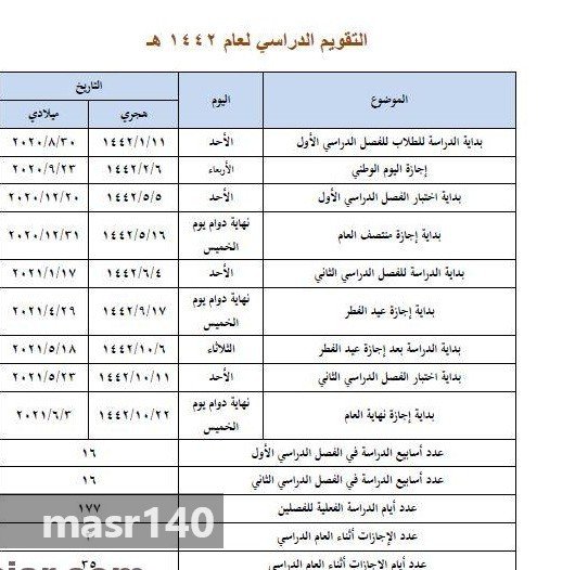 التقويم الدراسي 1440